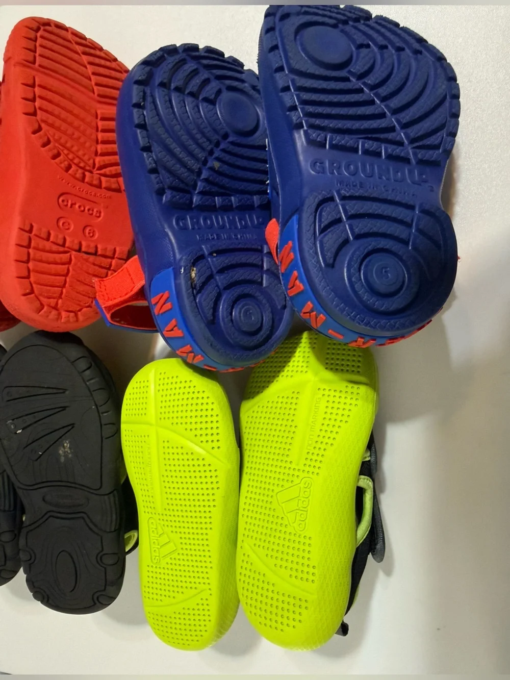 Toddler Boys Shoe Lot 4 Pairs - Crocs Iron Man Light Up, Adidas & Marvel Sandals